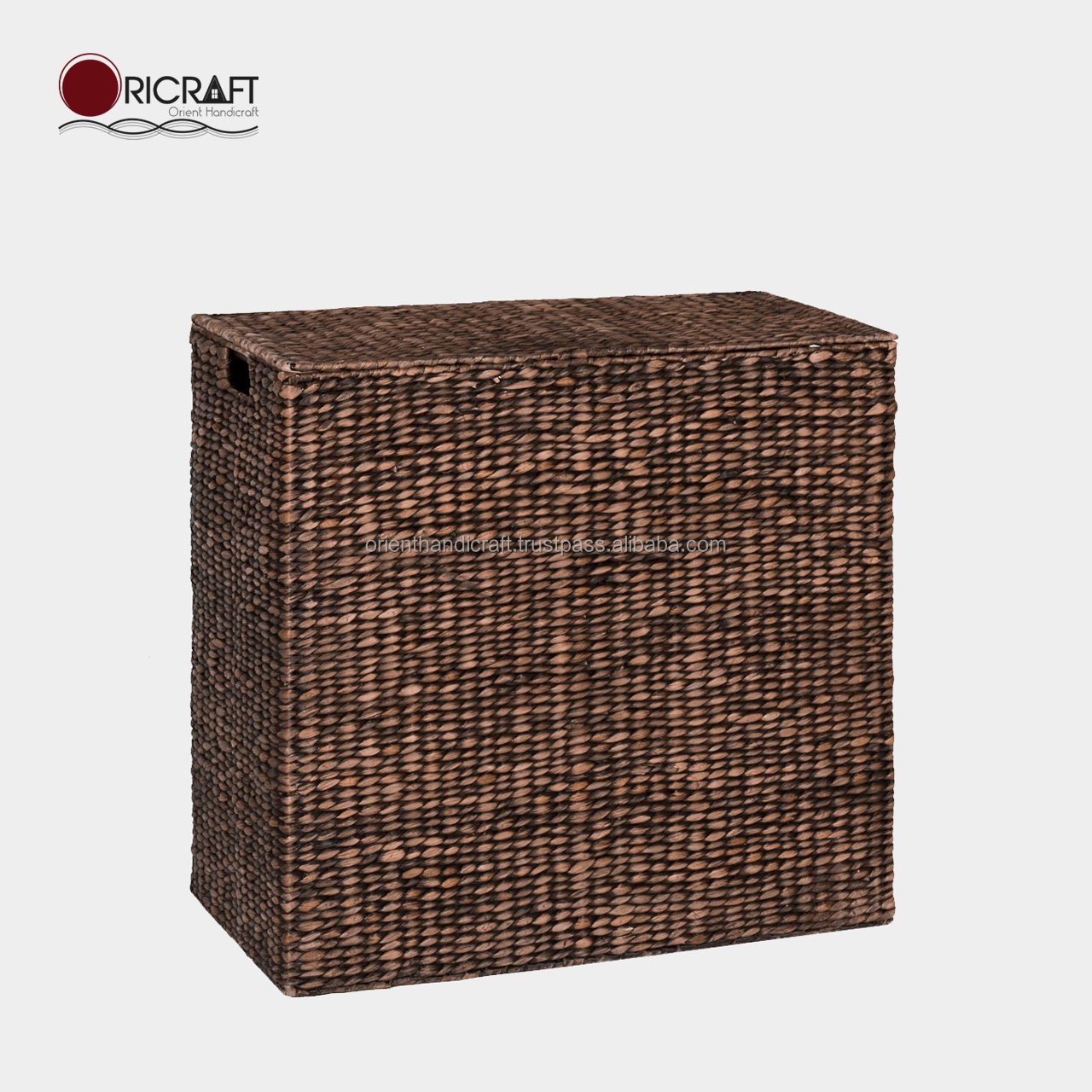 BORNEO Divided Water-hyacinth Laundry Hamper Eco-friendly Woven Material Storage with Open Wicker Lid