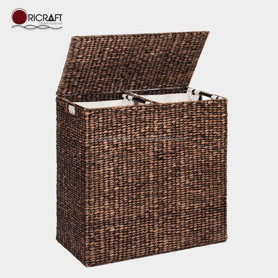 BORNEO Divided Water-hyacinth Laundry Hamper Eco-friendly Woven Material Storage with Open Wicker Lid