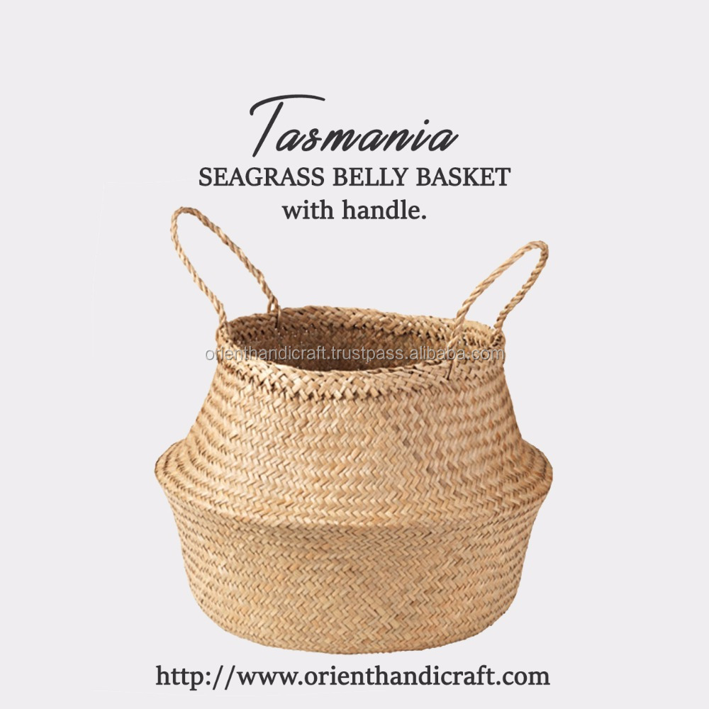 TASMANIA Foldable Woven Decor Natural Seagrass Storage Belly Basket For Flower By Vietnamese Handmade