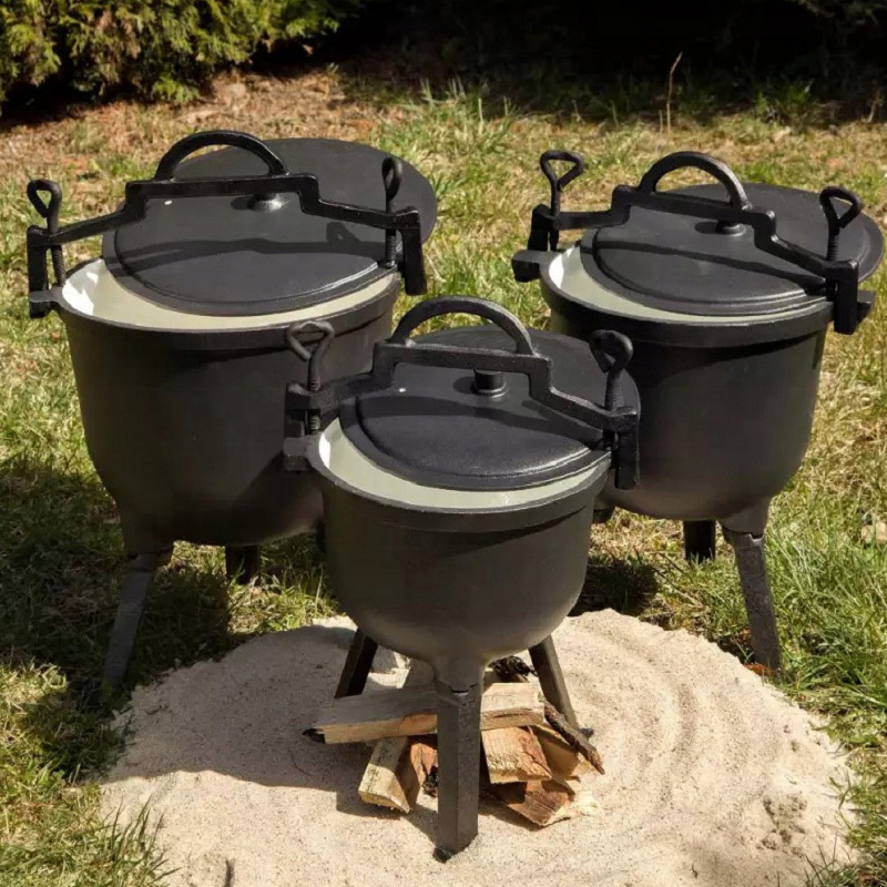 wholesale large cast iron camping pressure cooker Poland cauldron 10L enamel three leg meat hunting pot