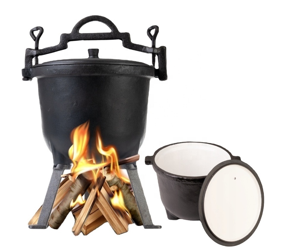 wholesale enamel cast iron cauldron from poland camping pressure cooker three leg meat hunting pot 10L