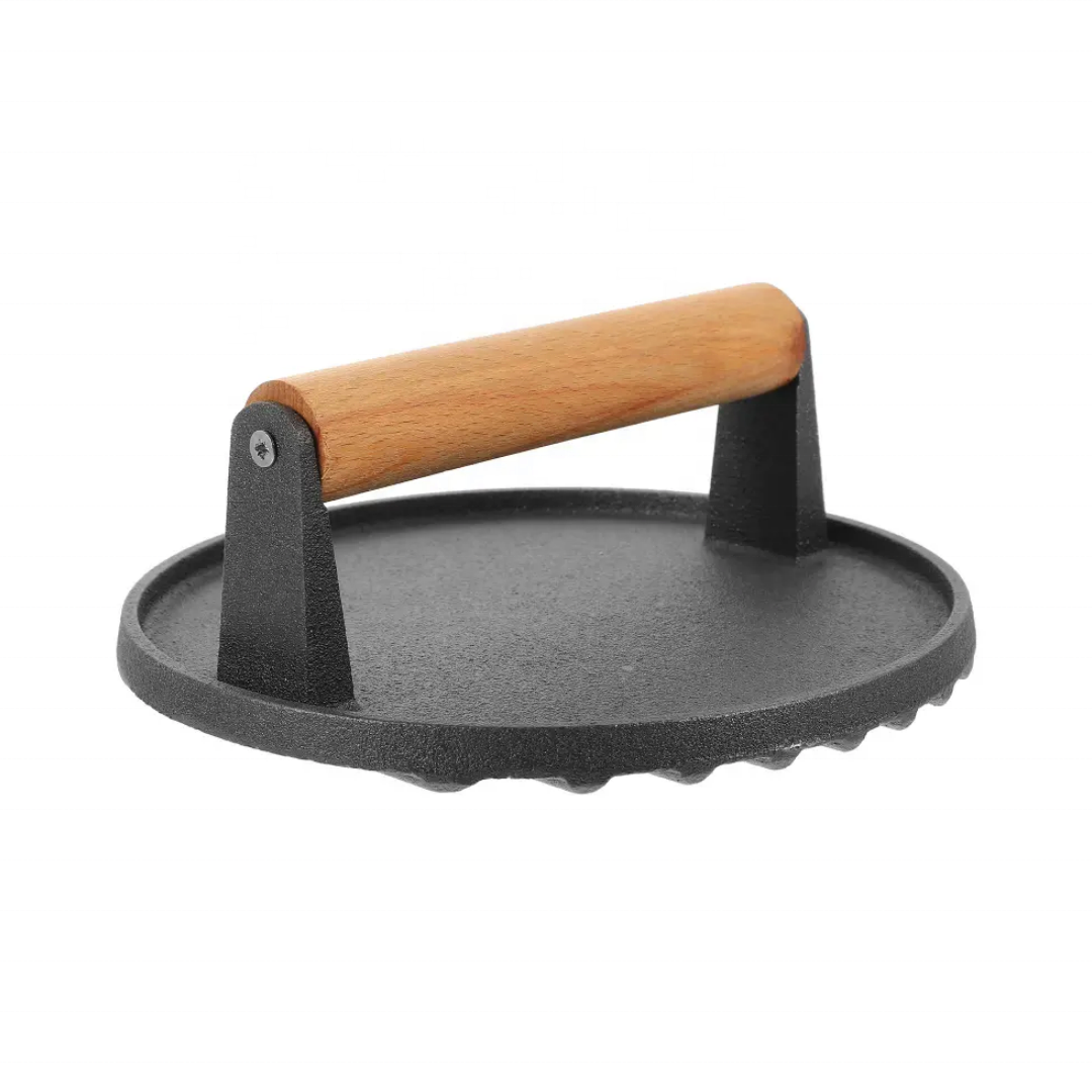 7 inch round cast iron bacon grill press burger smasher