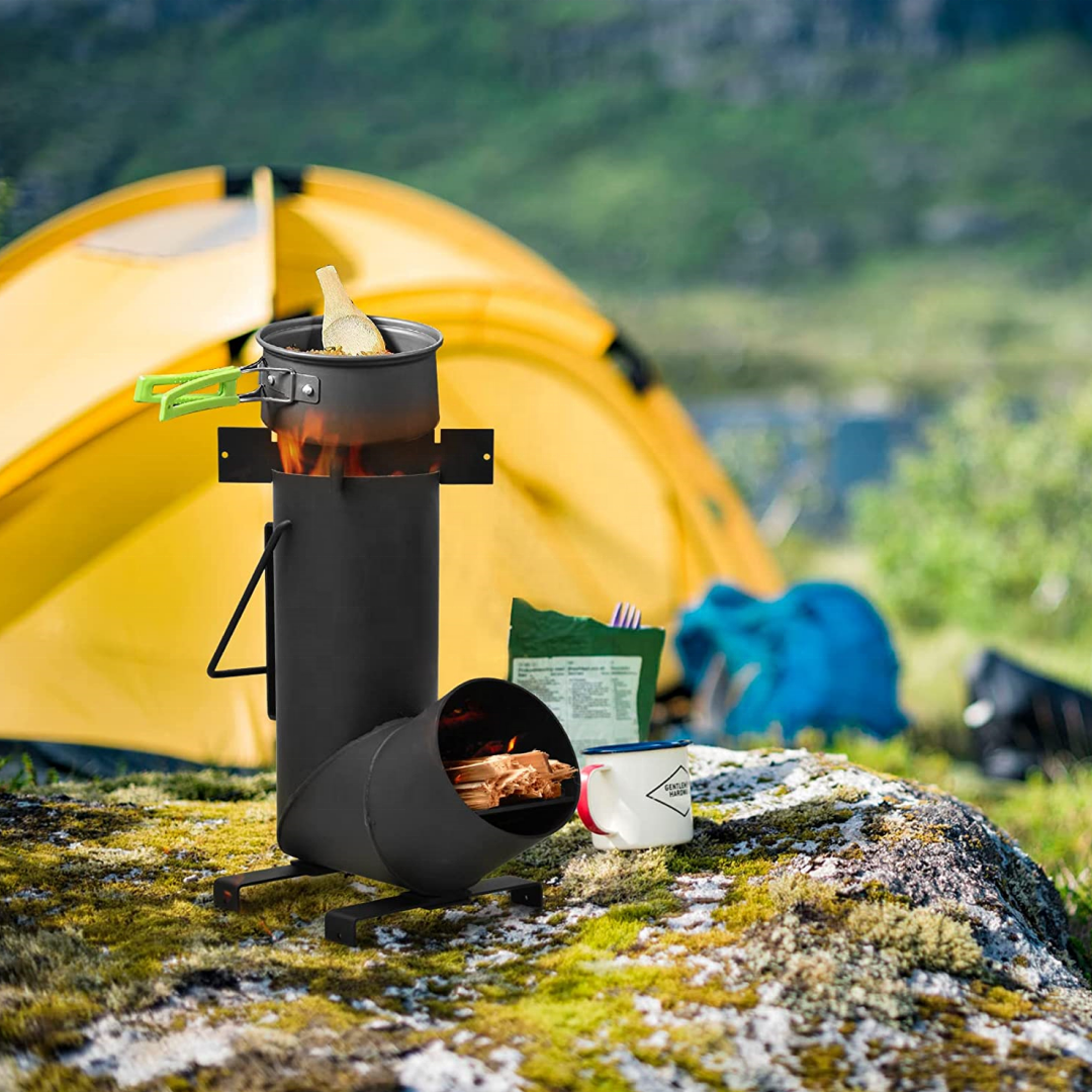 outdoor portable camping wood burning cooking rocket stove