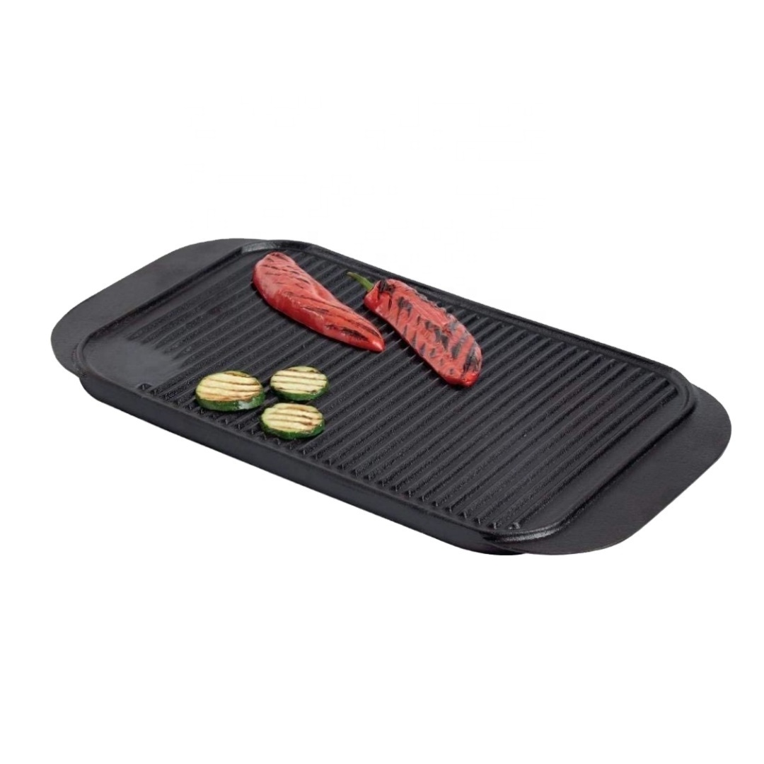 Camping stove top cast iron reversible griddle grill pan