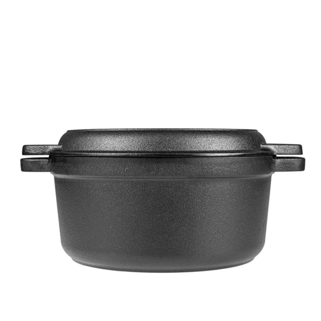 Pre seasoned cast iron double use dutch oven 2 in 1 pot with skillet pan combo cooker