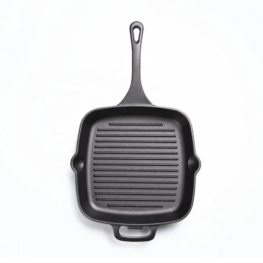 square non stick cast iron bbq iron steak meat grill frying pan with ridge