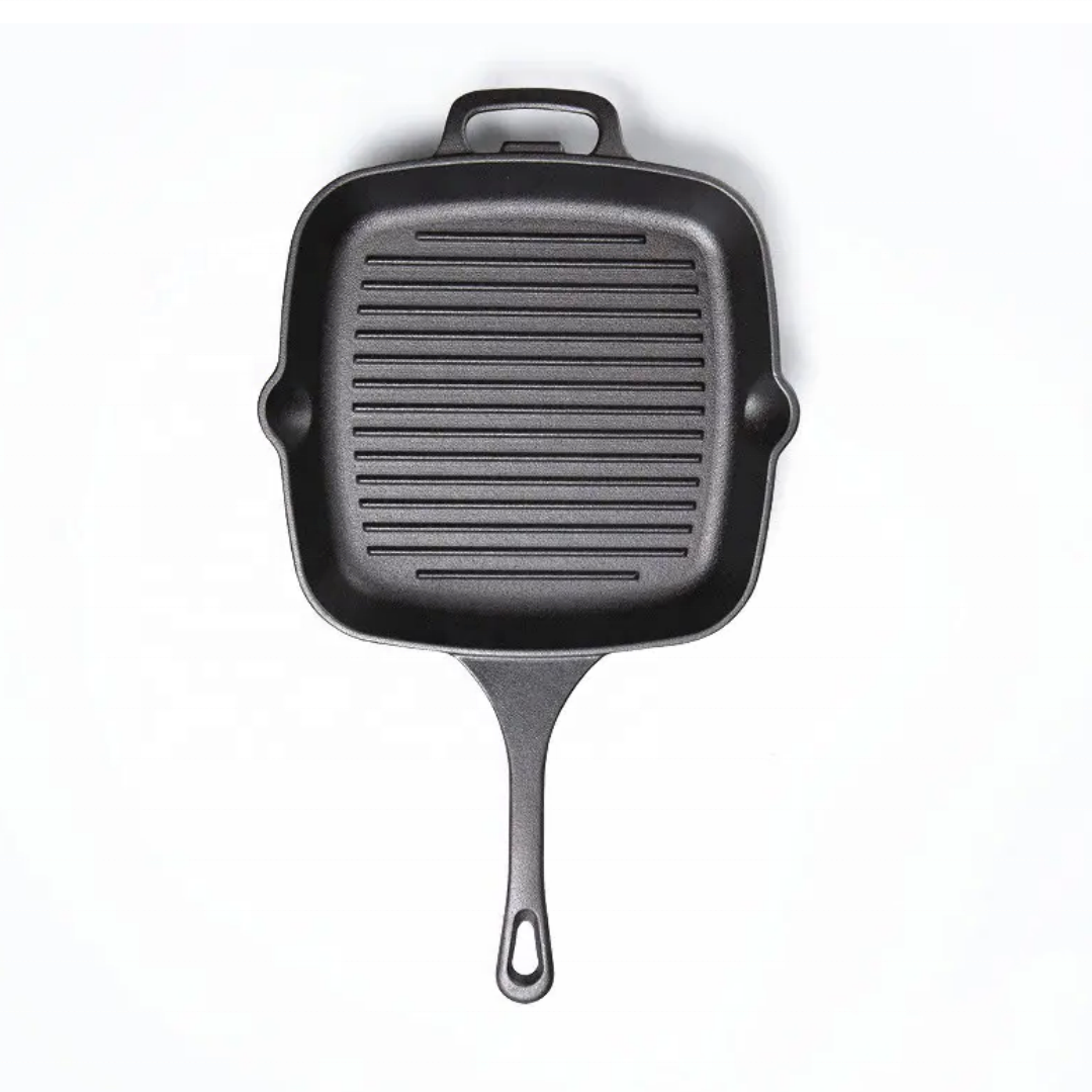 square non stick cast iron bbq iron steak meat grill frying pan with ridge