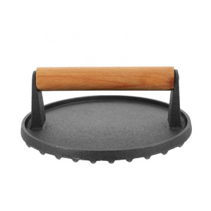 7 inch round cast iron bacon grill press burger smasher