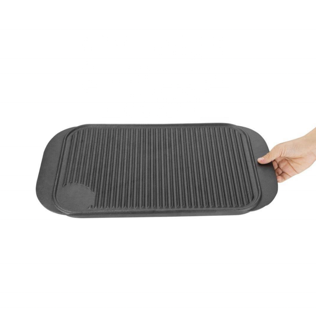 Camping stove top cast iron reversible griddle grill pan