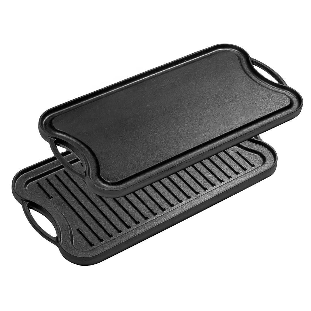 cast iron double sided grill and griddle pan non stick