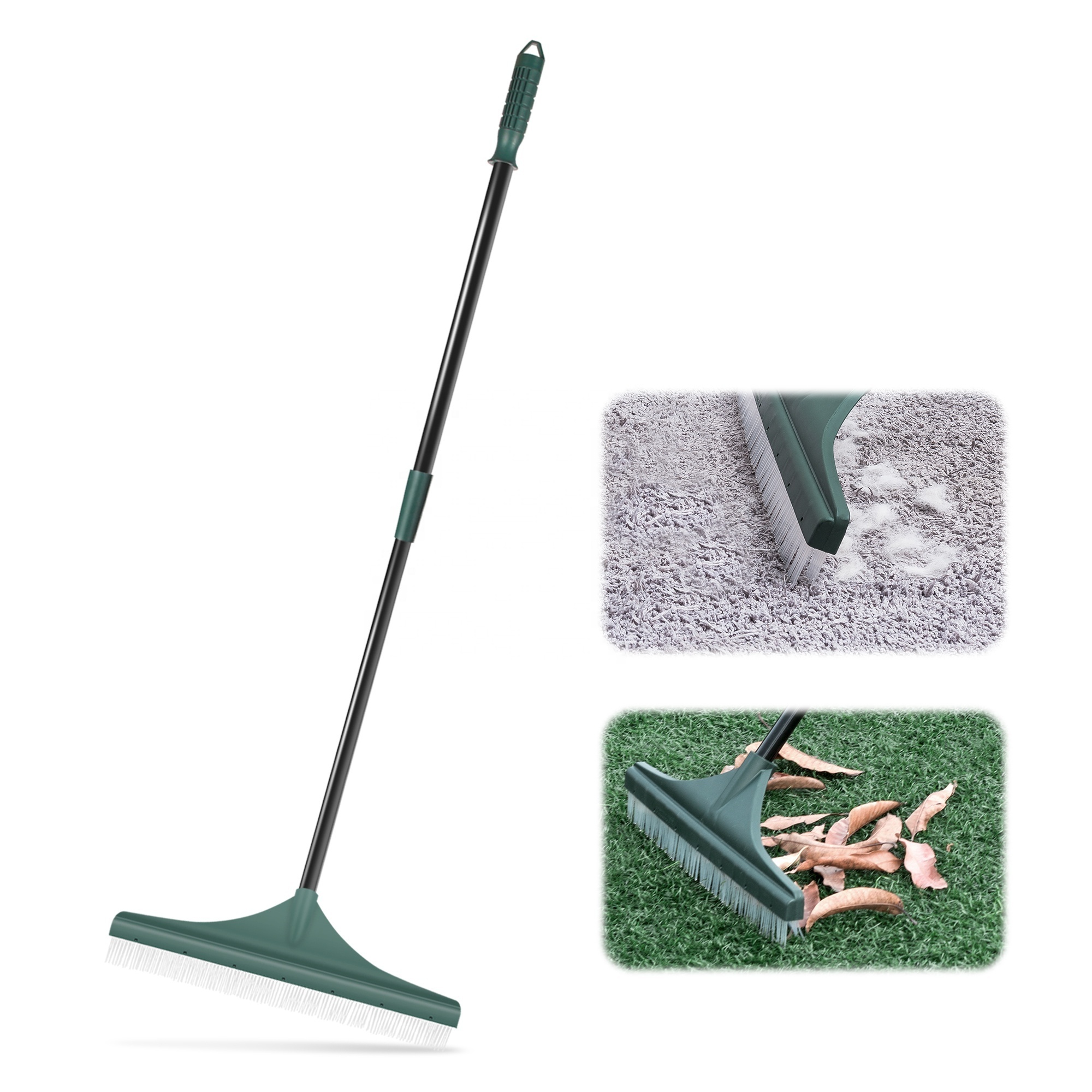 Multifunctional Artificial Grass Carpet Brush With Adjustable Handle Plastic Head And PA Brush Carpet Rake