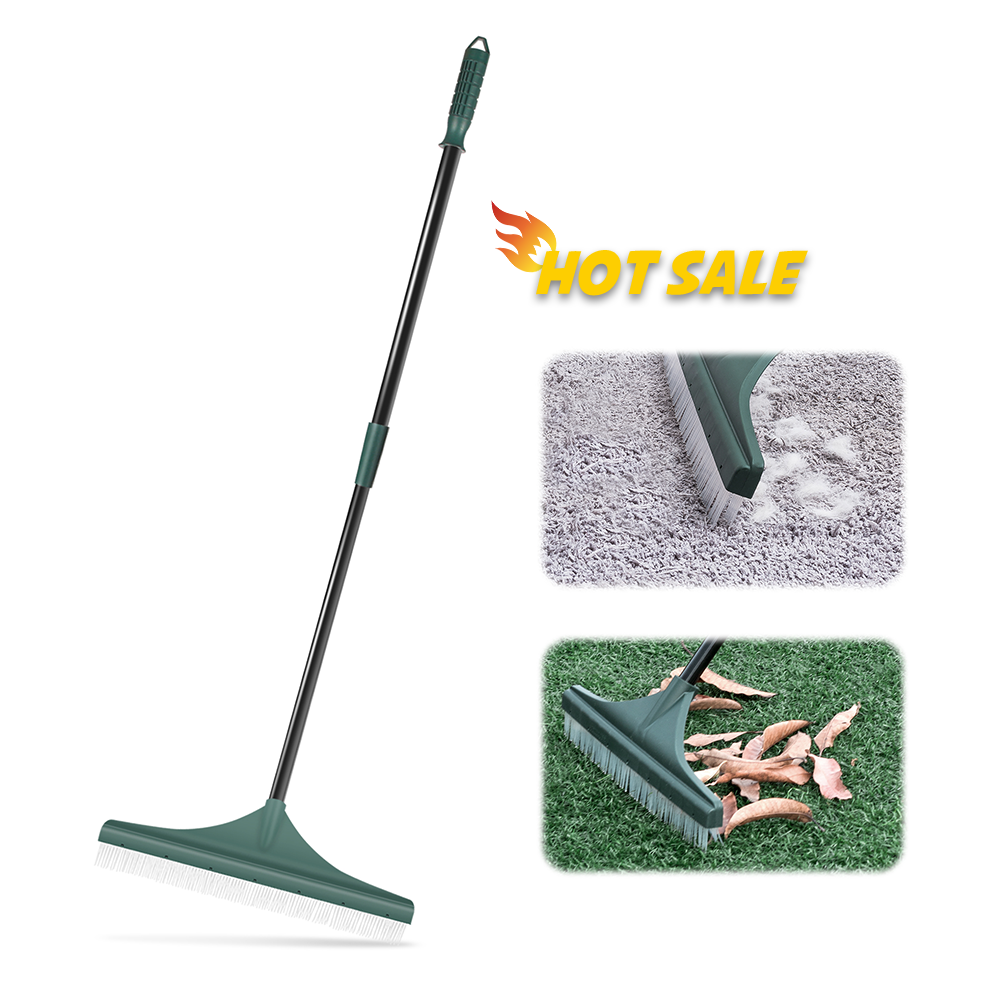 Unique Design Adjustable Length PA Plastic Head Cleaning Artificial Grass Brush Pet Hair Remover Carpet Rake