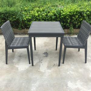 Wood Slat Table Top Table and Rattan Wicker Bistro Chairs Aluminum and Plastic Patio Outdoor 3 Pieces Garden Set,garden Set Pe