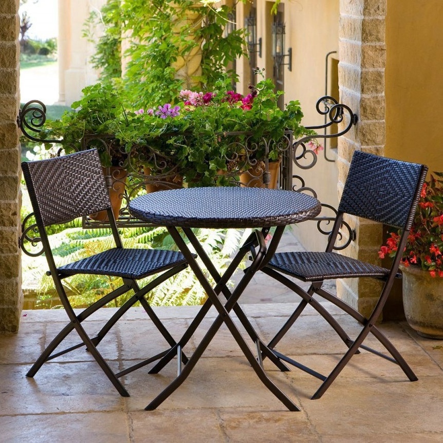 Bistro 3 piece folding patio dining sets for small spaces garden table and chairs all weather balcony rattan outdoor furniture