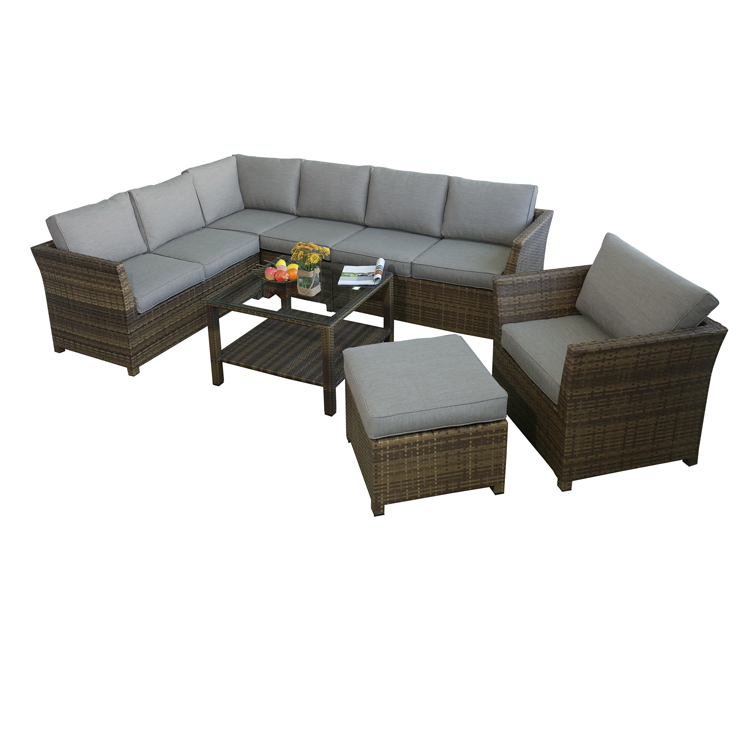 rattan L shape 7 pieces sectional furniture  side table corner sofa armchair free sectional style garden sofas