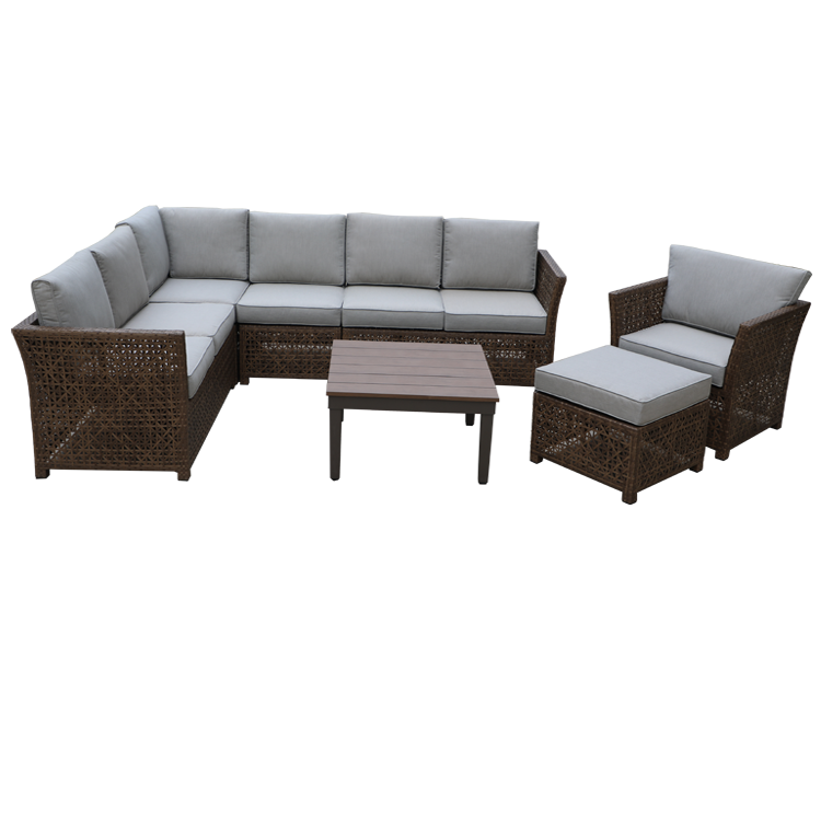 rattan L shape 7 pieces sectional furniture  side table corner sofa armchair free sectional style garden sofas