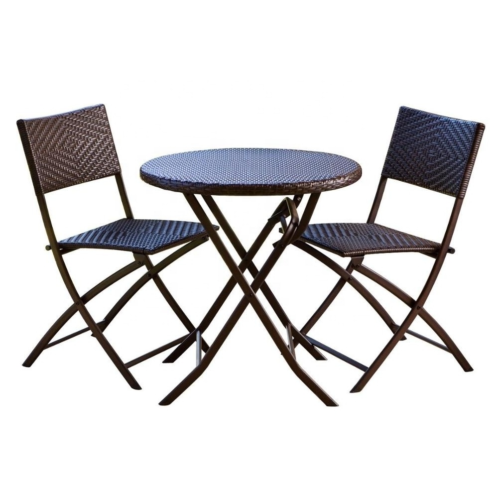 Bistro 3 piece folding patio dining sets for small spaces garden table and chairs all weather balcony rattan outdoor furniture