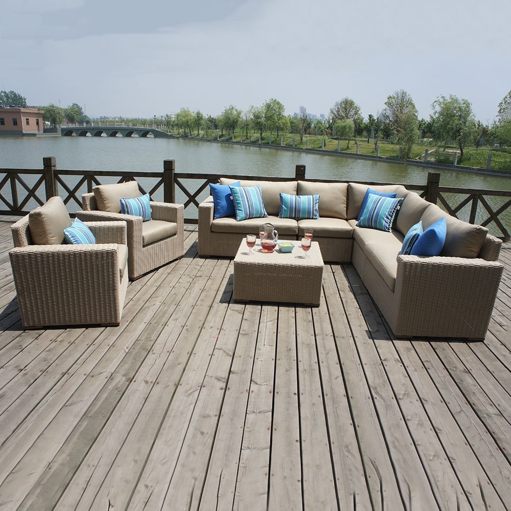 Sectional Hand Woven Rattan Conversation Sofa Outdoor PE Wicker Couch Patio Furniture Cane Seating Garden Set Garden Furniture