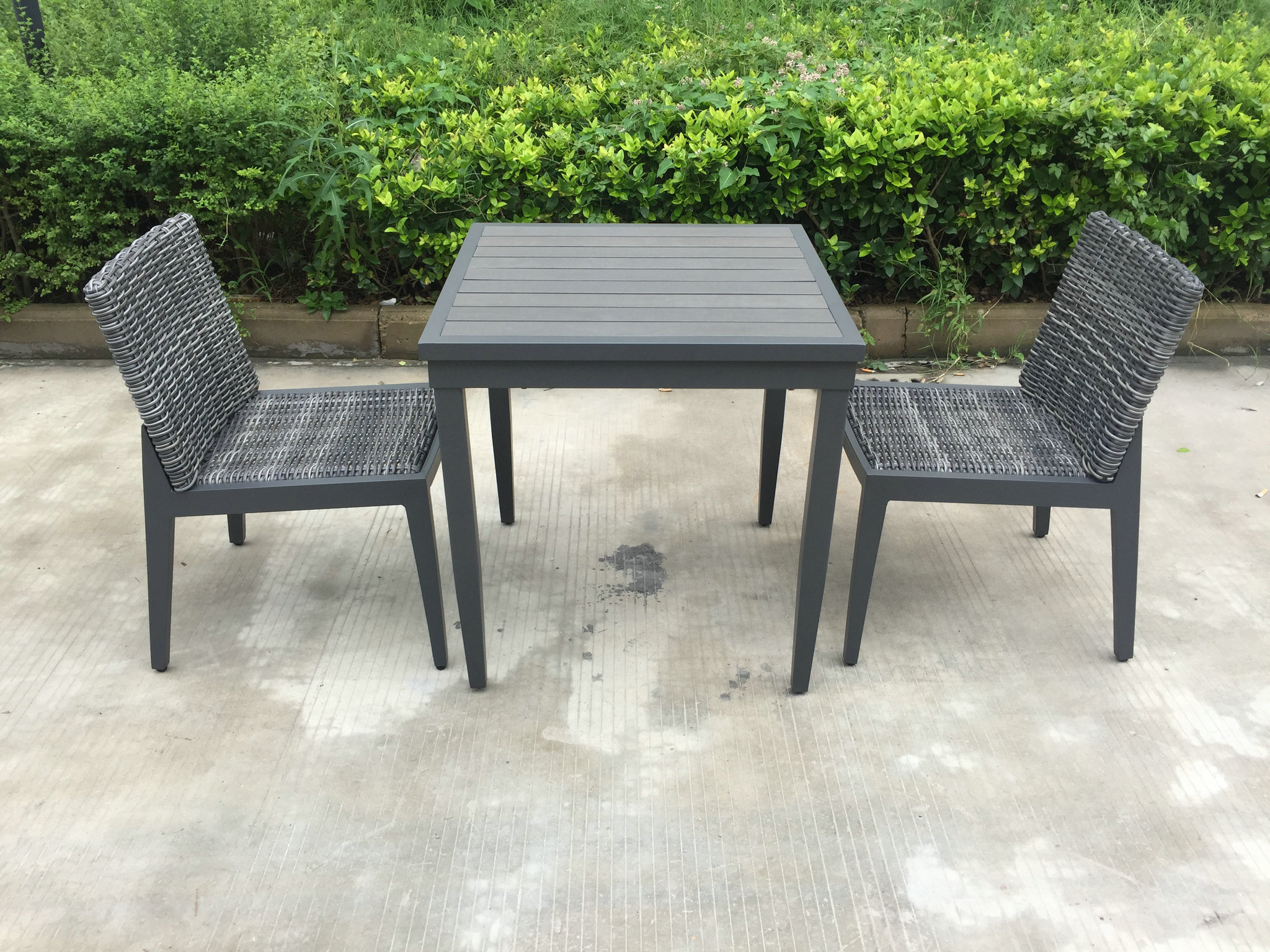 Wood Slat Table Top Table and Rattan Wicker Bistro Chairs Aluminum and Plastic Patio Outdoor 3 Pieces Garden Set,garden Set Pe