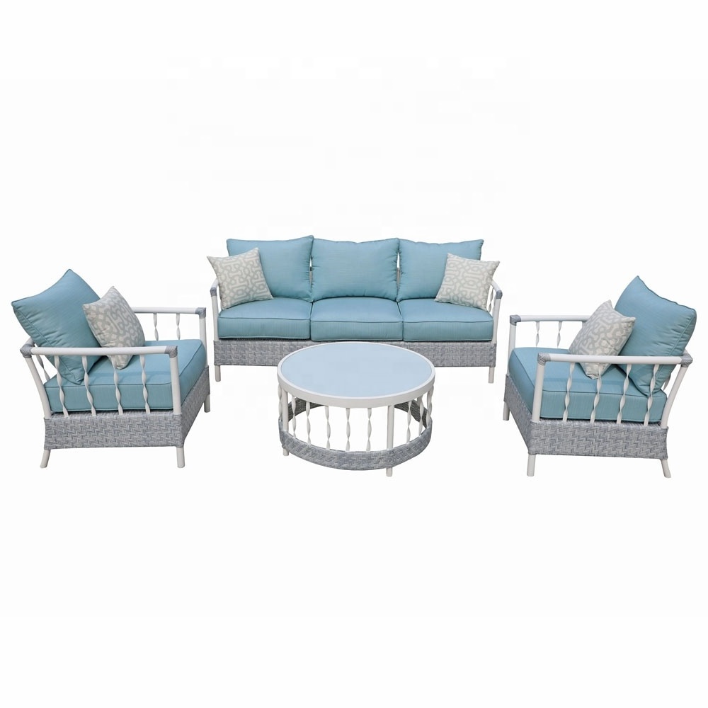 4 Piece Aluminium  Frame Patio Conversation Set Rattan Sofa Deep Seating Outdoor Furniture Wicker Garden Set