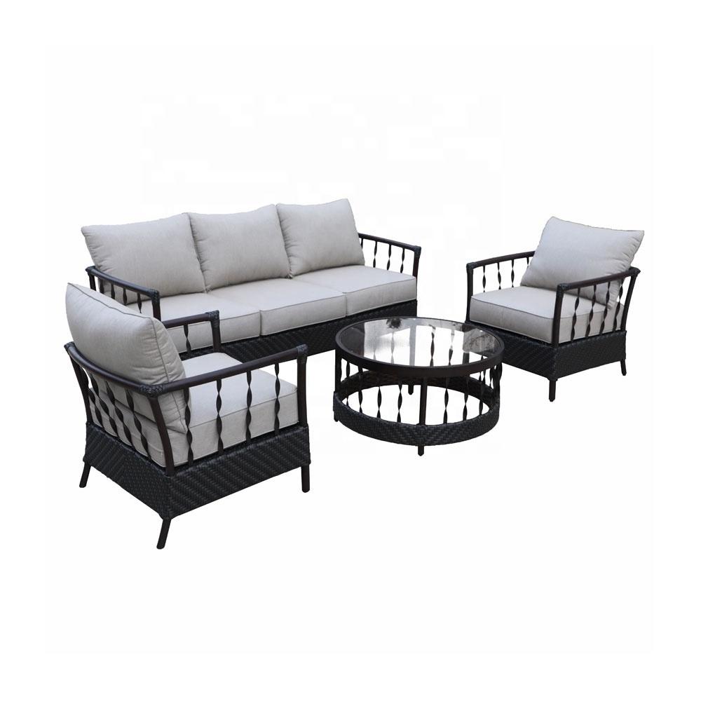 4 Piece Aluminium  Frame Patio Conversation Set Rattan Sofa Deep Seating Outdoor Furniture Wicker Garden Set