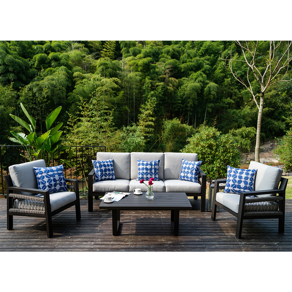 Aluminium Frame Rattan Outdoor Garden Set Hot Sale PE  Wicker Furniture with Waterproof Fabric Cushion