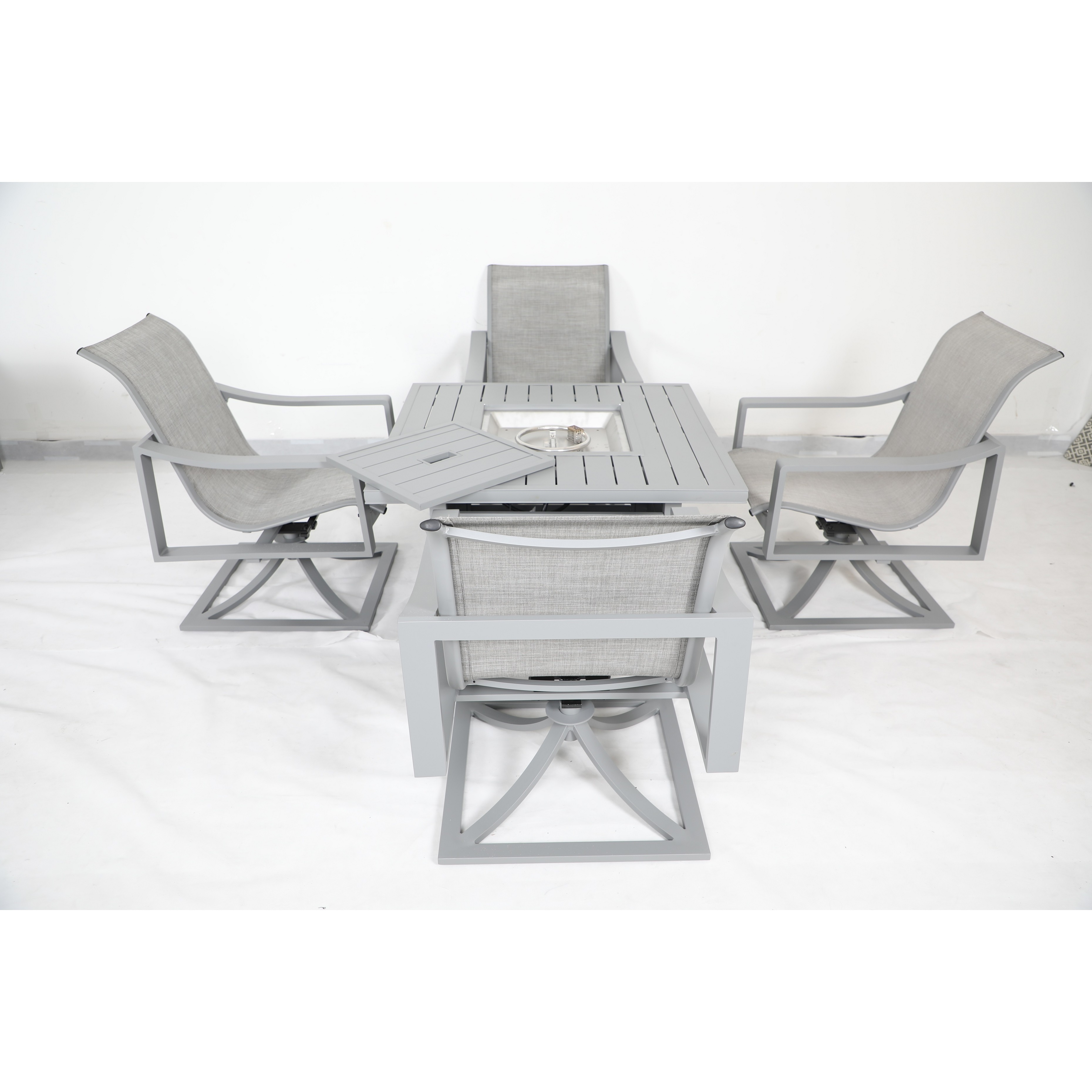 Aluminium Frame Outdoor furniture Competitive Price Quality Guaranteed Sling Swivel Chair  and Firepit Table Outdoor Patio Garden Sets