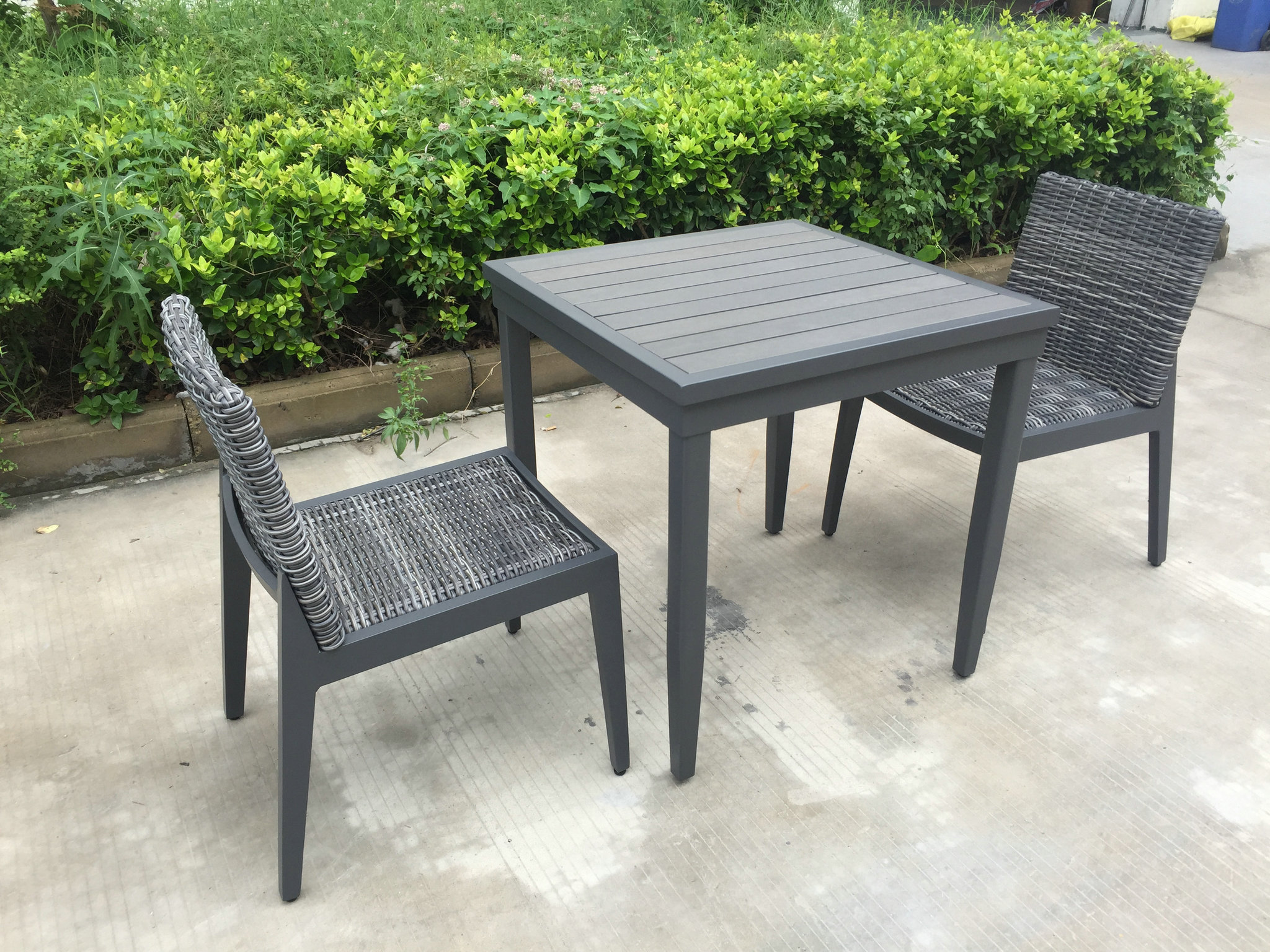 Wood Slat Table Top Table and Rattan Wicker Bistro Chairs Aluminum and Plastic Patio Outdoor 3 Pieces Garden Set,garden Set Pe