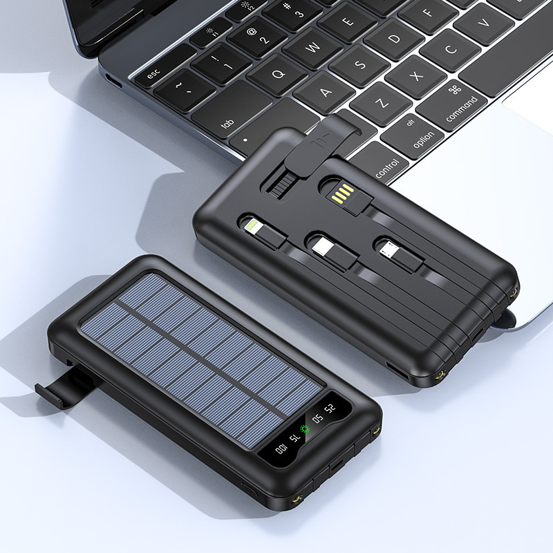 10000mAh Portable Power Bank with Built-In Cable and Holder Solar Power  Bank