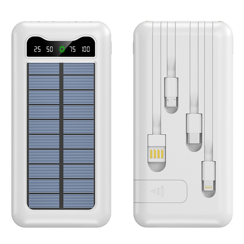 10000mAh Portable Power Bank with Built-In Cable and Holder Solar Power  Bank