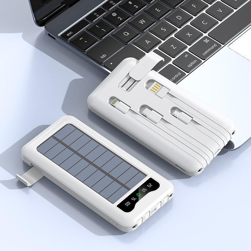 10000mAh Portable Power Bank with Built-In Cable and Holder Solar Power  Bank