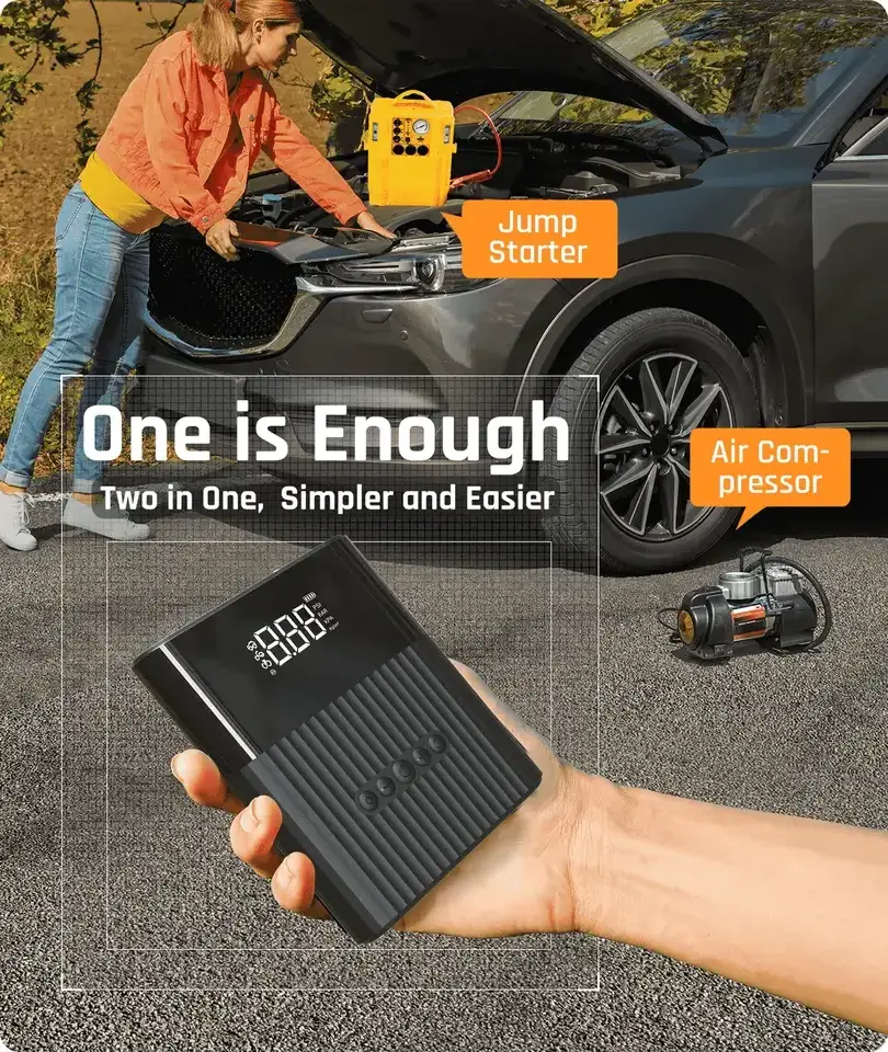 Portable Multi-function 8800mAh 12V Car Battery Jump Starter With Air Compressor Pump Tyre Inflator Power Bank Station Pack Kit