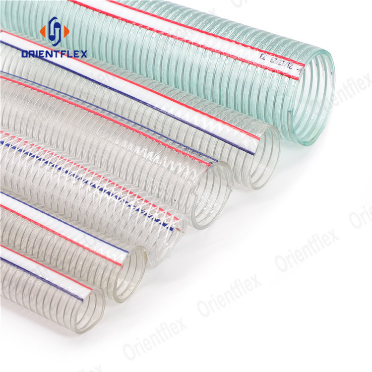 pvc clear spiral steel wire reinforced food grade spring transparent water pump duty water discharge hose pipe