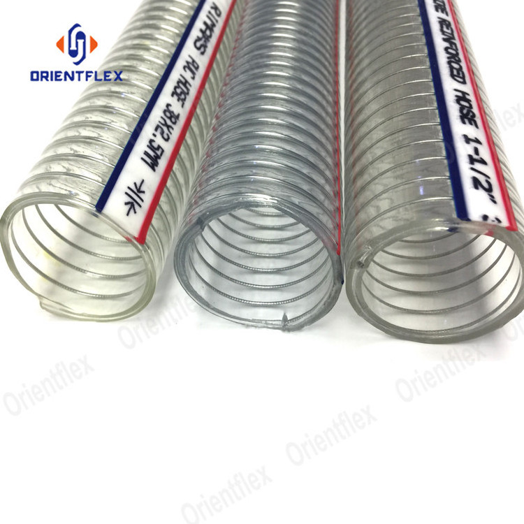 pvc spiral steel wire reinforced transparent spring water pump food grade  hose pipe