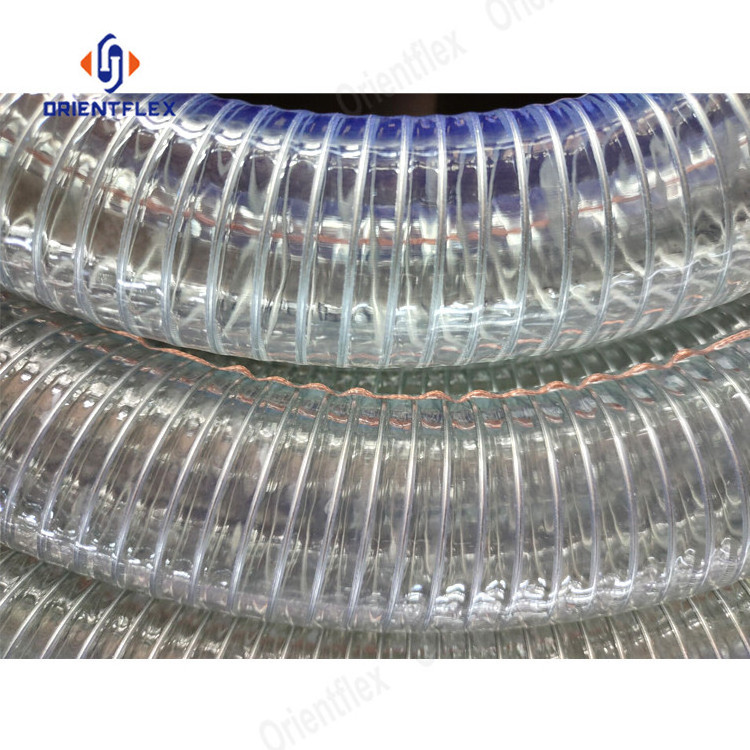 pvc spiral steel wire reinforced transparent spring water pump food grade  hose pipe