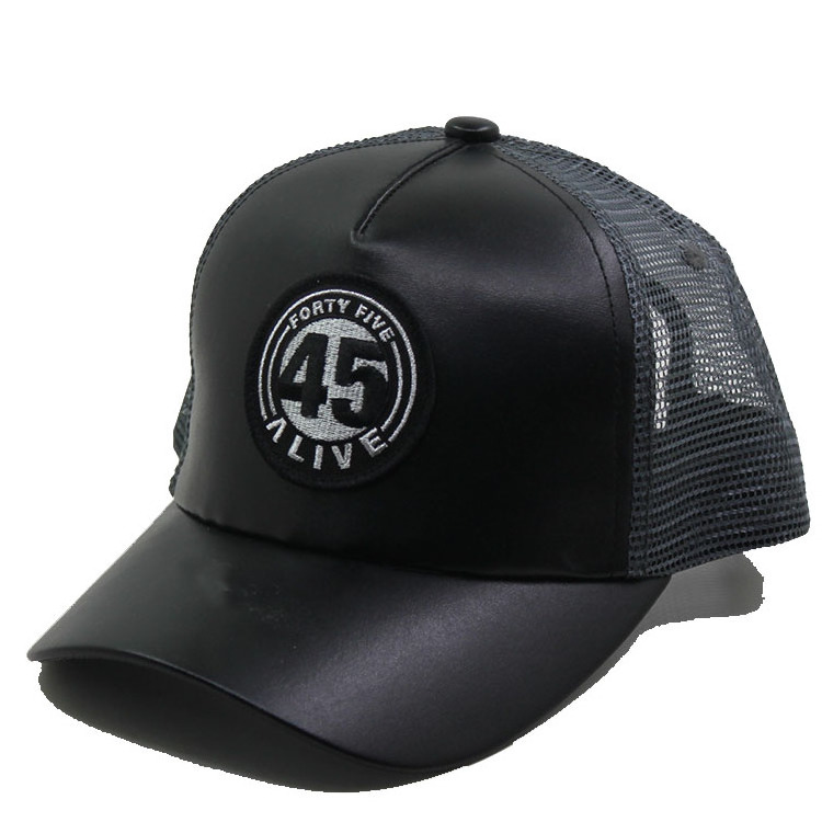 Custom 6 panel Pu fur trucker  baseball cap with custom embroidery patch