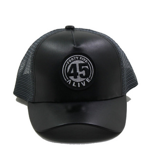 Custom 6 panel Pu fur trucker  baseball cap with custom embroidery patch