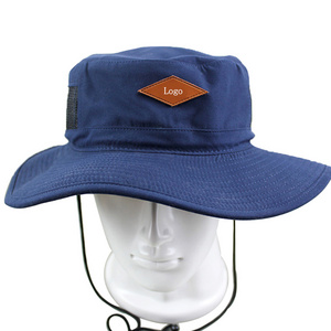 Adjustable Mens Outdoor Sun Protection Fishing Hiking Tactical Wide Brim Bucket Hat with String