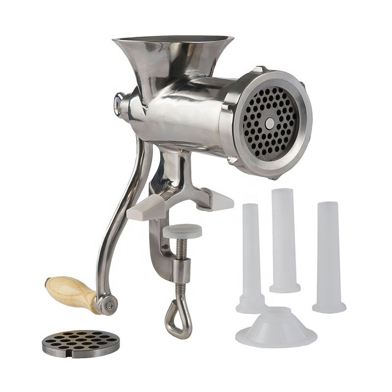 32#B stainless steel manual meat grinder with belt wheel