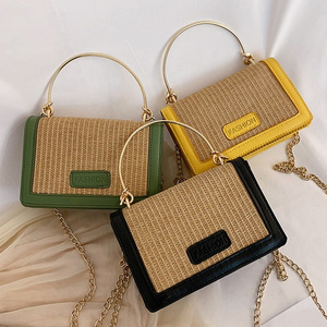 Casual Woven Summer Beach Rattan Straw Bag Handbag Lady Chain Single Shoulder Crossbody Bag Small Hand Bag