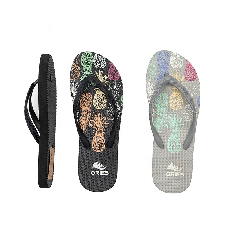 pineapple print beach flip-flops slippers cheap wholesale custom ladies flip flops