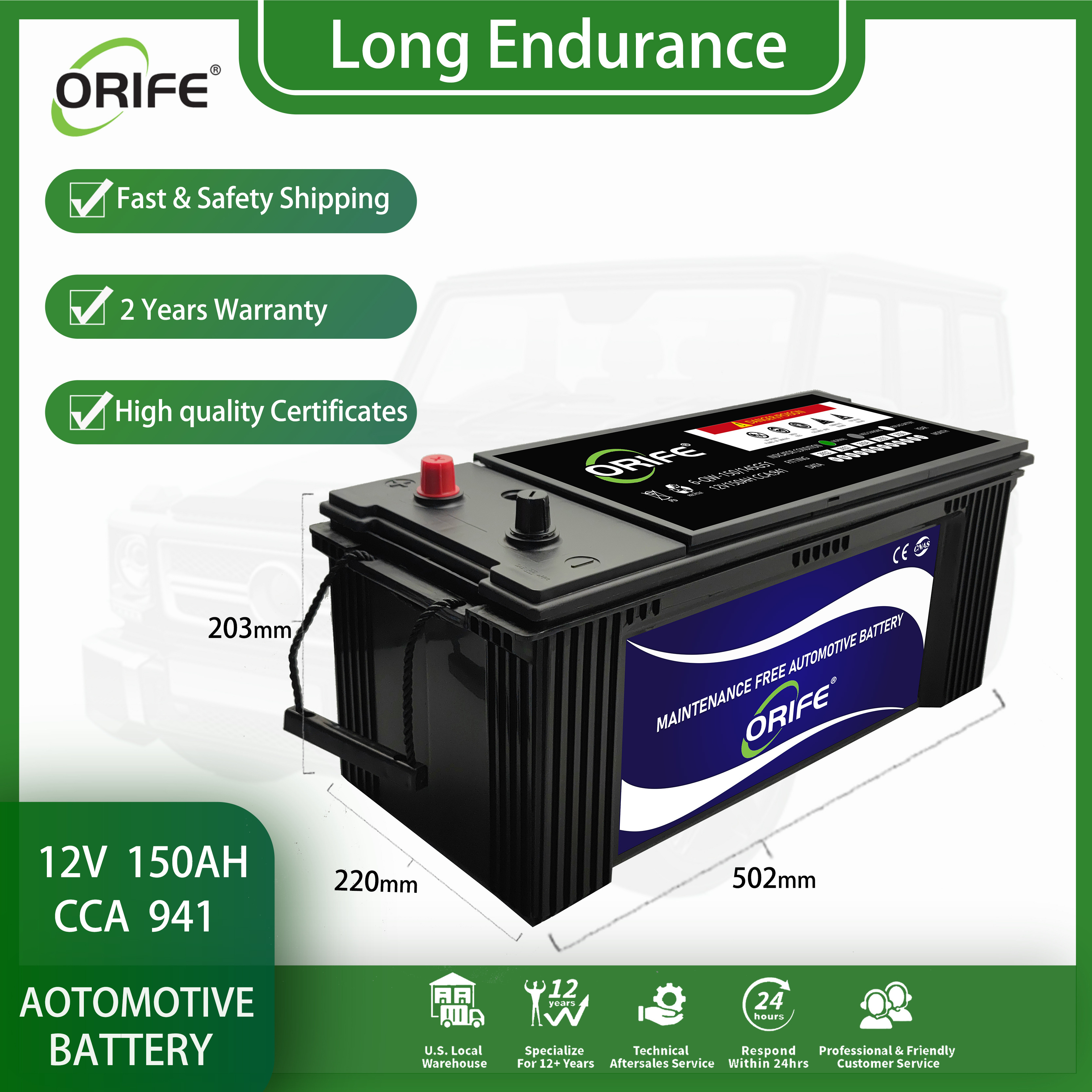 ORIFE 145G51 Production Line Mazda 6 Mitsubishi Korea Brands Charger 12V 24V 150AH Car Battery