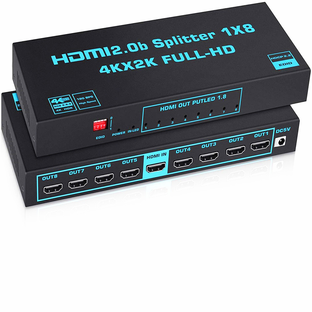 4K Full-HD HDMI 2.0 splitter 1x8 4Kx2K@60Hz HDMI Splitter 8port 1 in 8 out with Scalar HDCP 2.2 HDR for HDTV Splitter HDMI