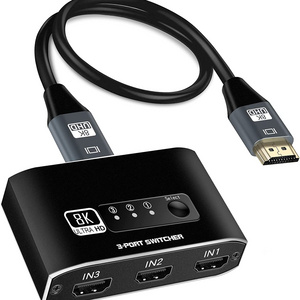 8K HDMI Switch 3 in 1 Out, 3 Port HDMI Switcher Selector Supports 8K@60Hz,  HDMI2.1 Switch with HDMI2.1 Cable