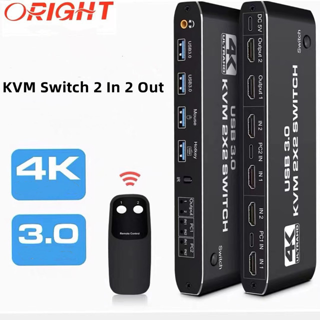 2x2 HDMI kvm switch 4K 60Hz Dual Monitor KVM HDMI Extended Display USB KVM Switcher 2 in 2 out for 2 Computers Share 2 Monitors