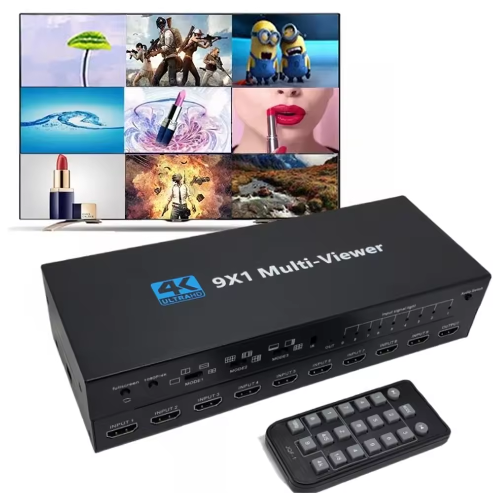 4K HDMI Multiviewer 9x1 Real Time Multi Viewer 9 in 1 Seamless HDMI Switcher with Remote