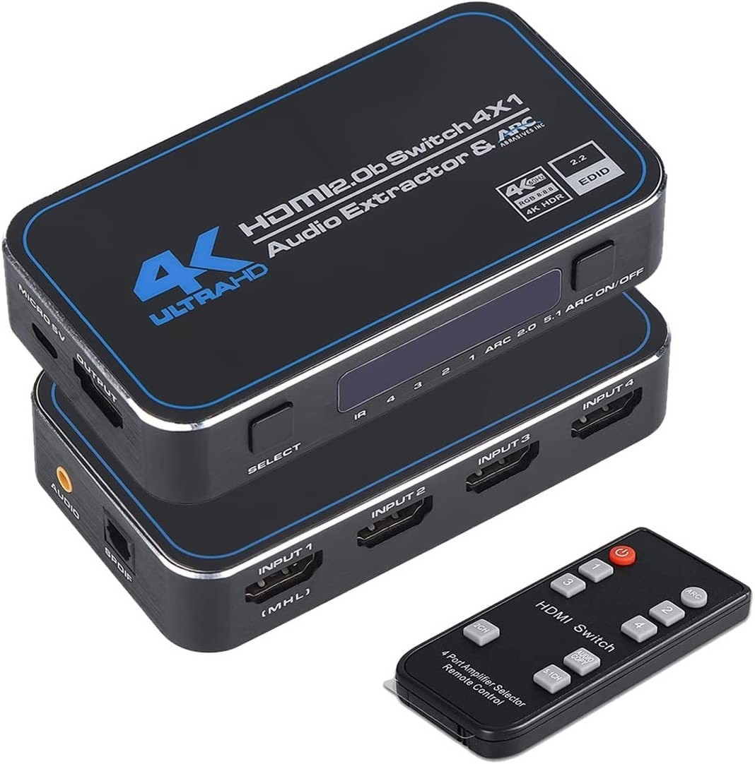 4-Port 4K@60Hz HDMI Switcher Box Selector HDMI Switch Audio Extractor with IR Wireless Remote video switch HDMI 4x1