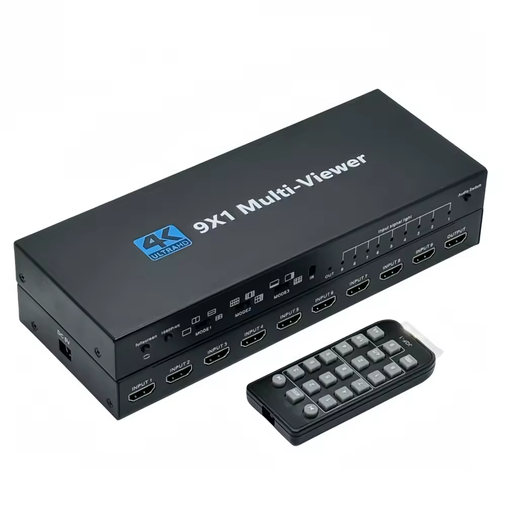 4K HDMI Multiviewer 9x1 Real Time Multi Viewer 9 in 1 Seamless HDMI Switcher with Remote