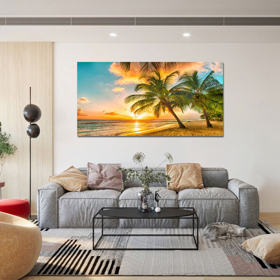 Original Art Acrylic Wall Decor OEM&ODM Summer Seascape with Sea Wave Palm Tree Hot Selling Hanging for Living Room & Bedroom