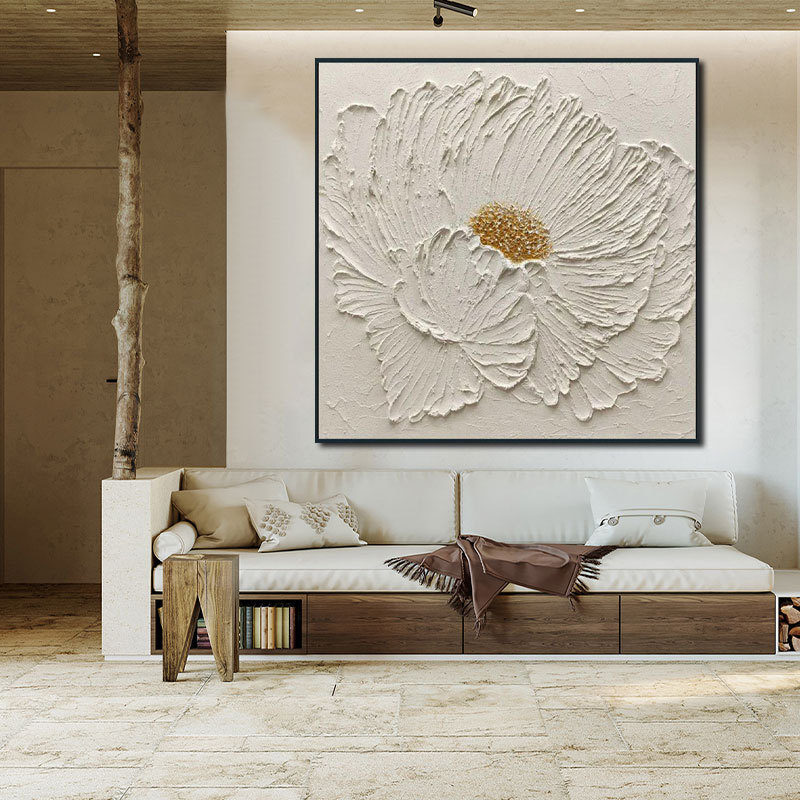 Original Art Newest Artwork Handmade Abstract Wall Art Textured White Flowers Paintings for Home Hotel Decor